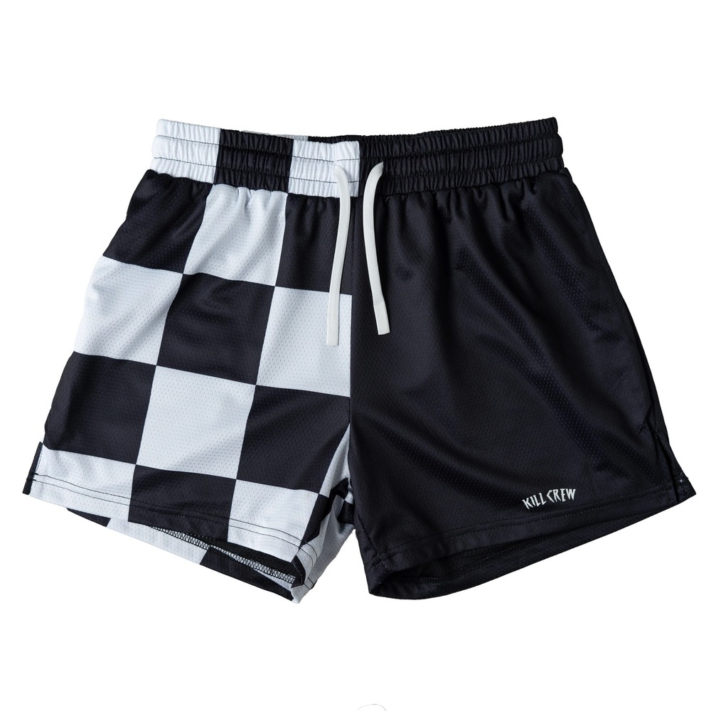 Kill Crew Mid-Thigh Muay Thai Shorts in Black & White Checkers